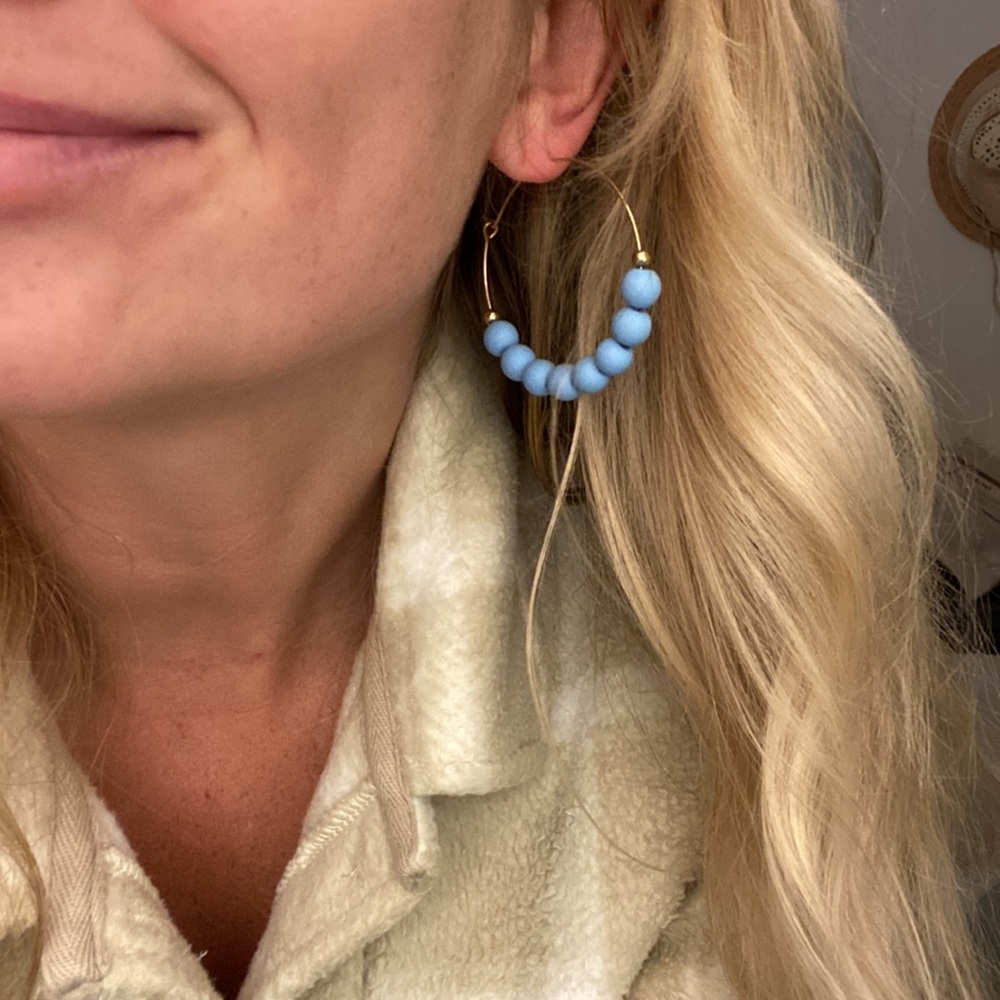 Blue Beaded Hoops with gold accent